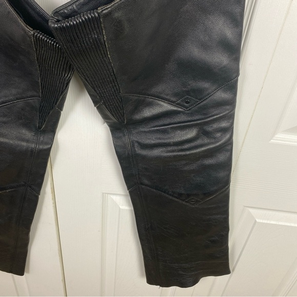 Harley Davidson Chaps Women XS Black Leather Riding Genuine Flared Leg Snap Away - Picture 5 of 9